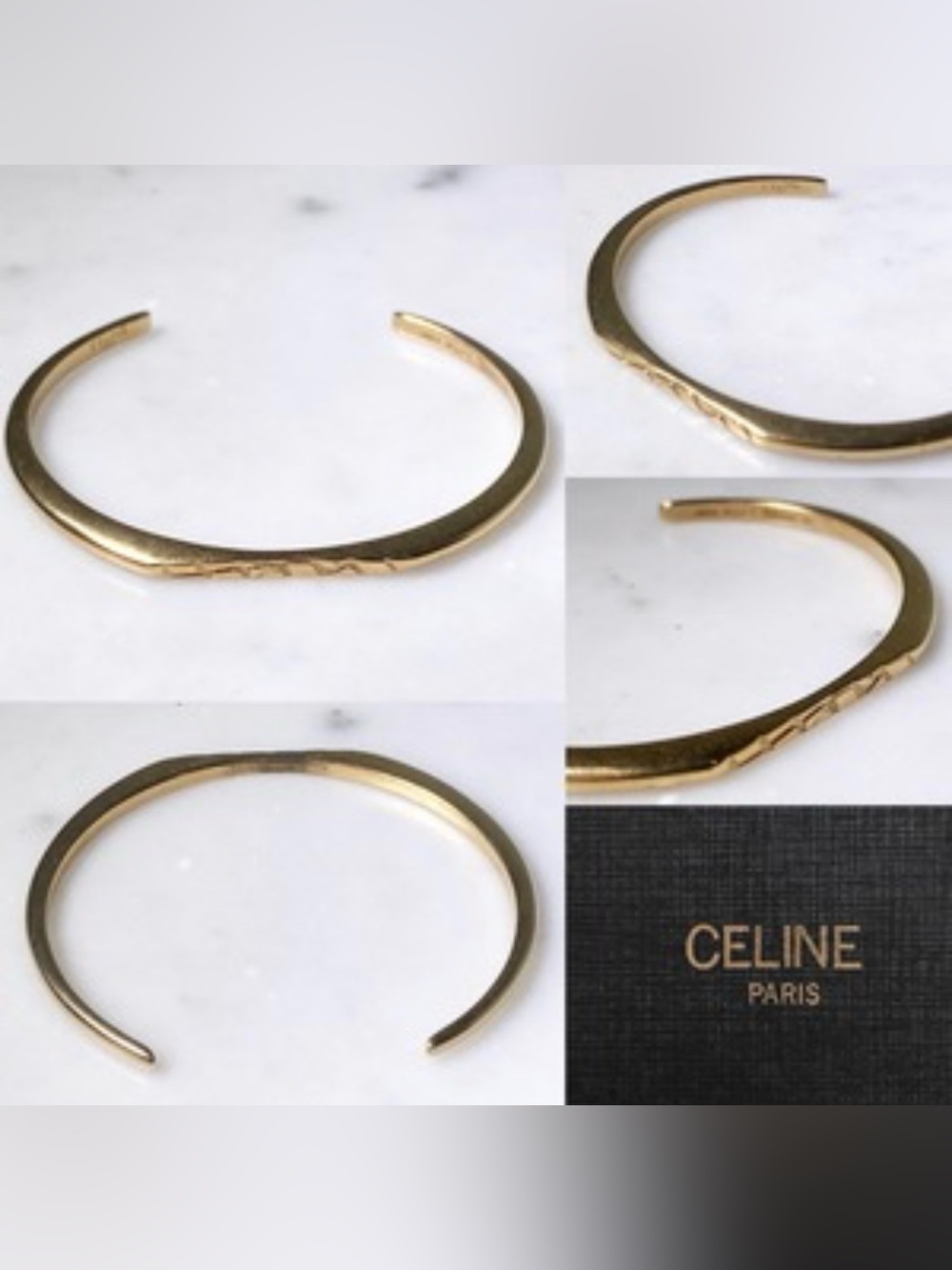 Celine Gold Sculpted Open Cuff Bracelet